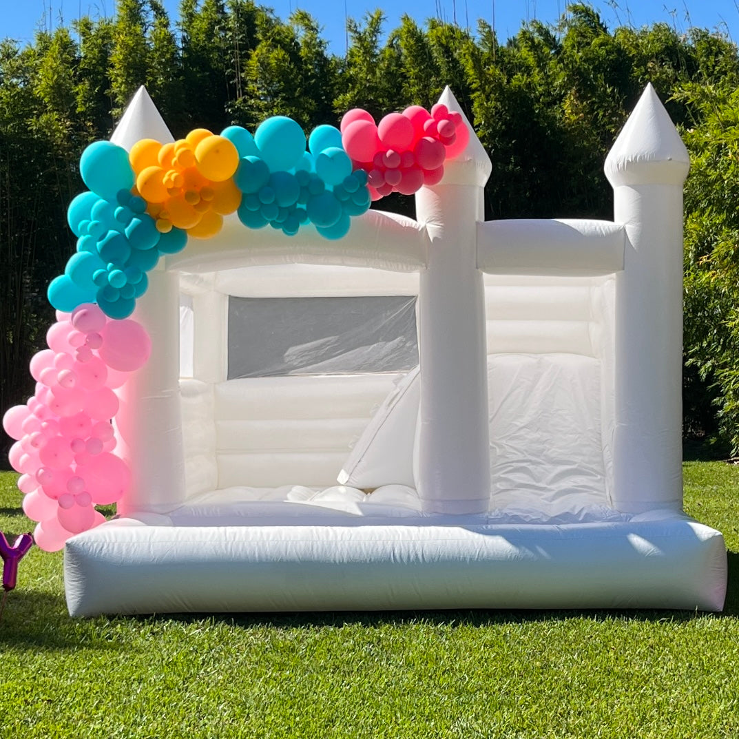White Bounce House Inflatable with Ball Pit and Slide