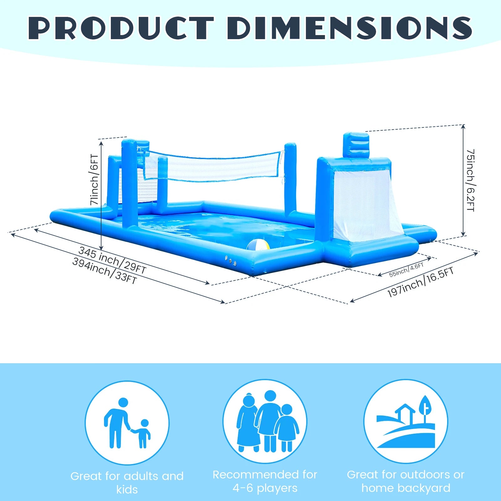33FT Inflatable Volleyball Soccer Basketball Court
