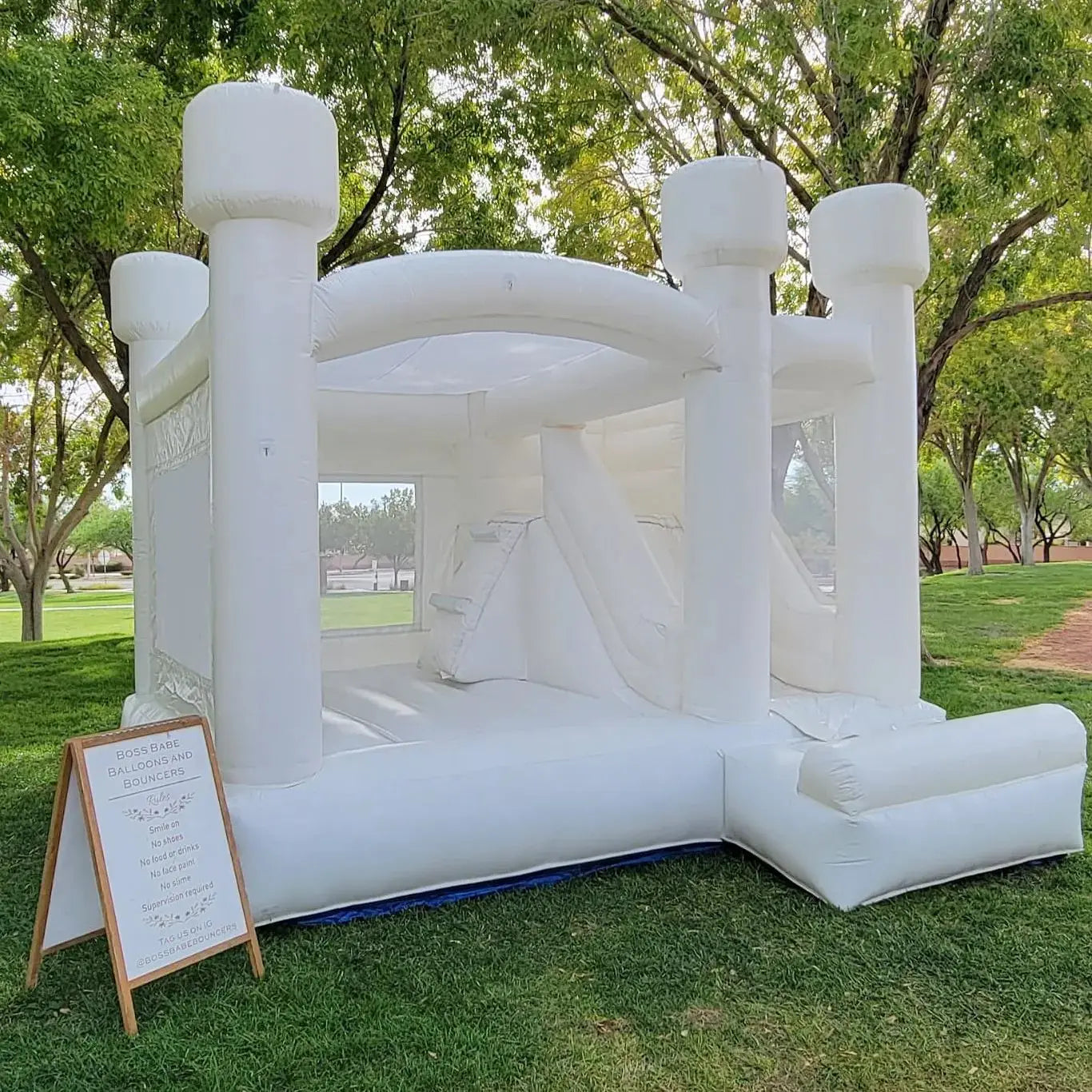White Inflatable Bounce House with Slide