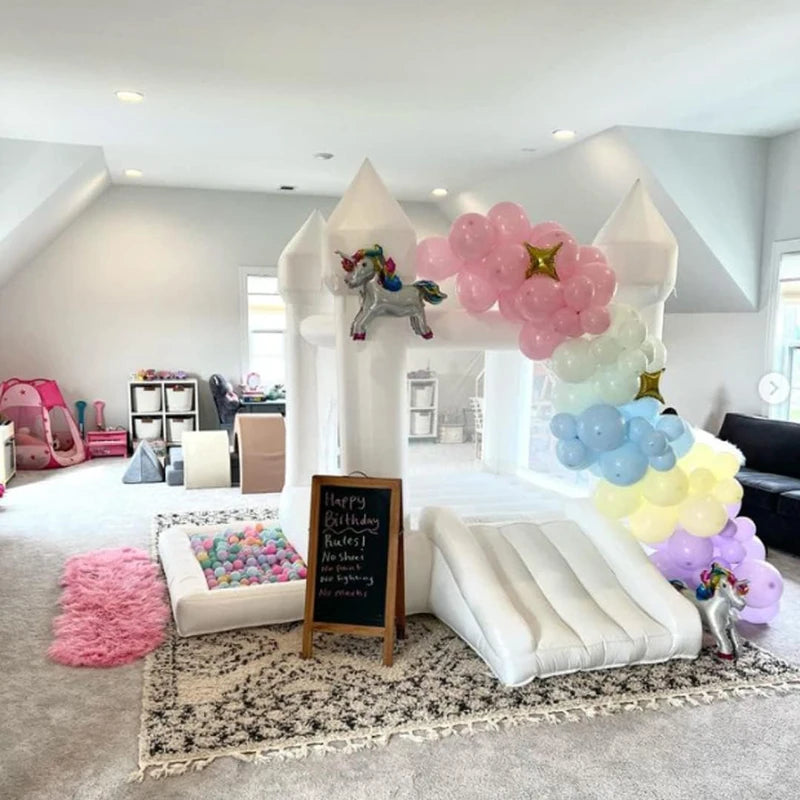 9FT White Wedding Inflatable Bounce House with Slide