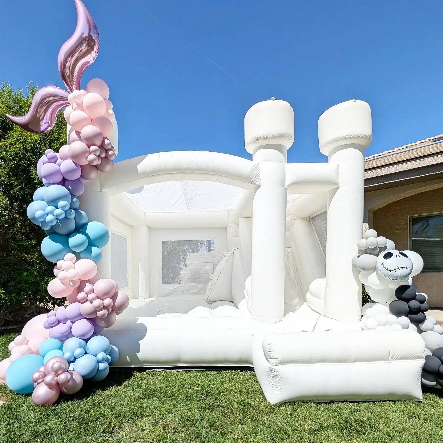 White Inflatable Bounce House with Slide