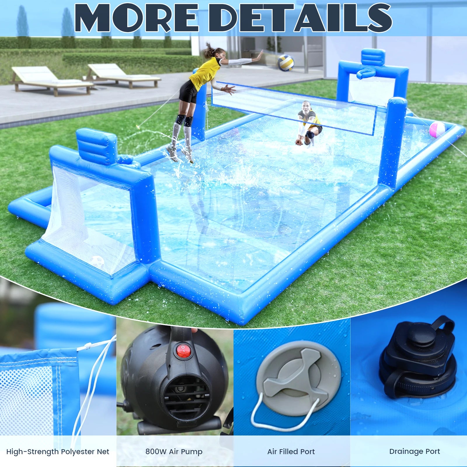 33FT Inflatable Volleyball Soccer Basketball Court