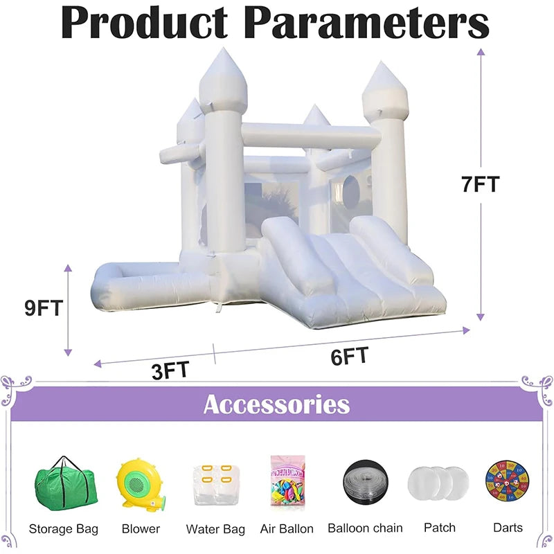 9FT White Wedding Inflatable Bounce House with Slide