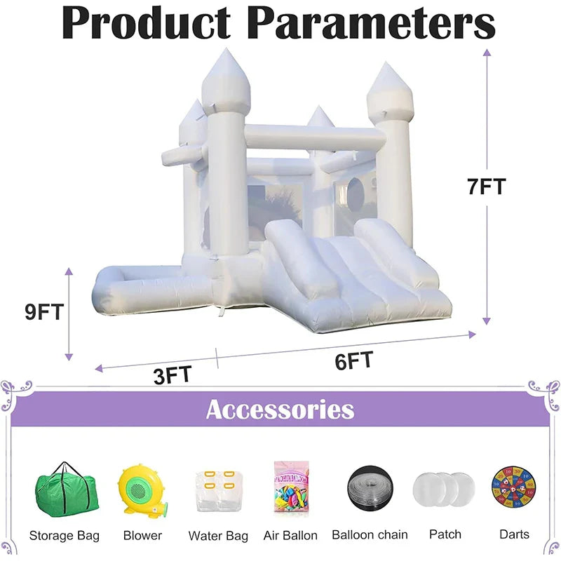 9FT White Wedding Inflatable Bounce House with Slide