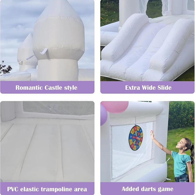 9FT White Wedding Inflatable Bounce House with Slide