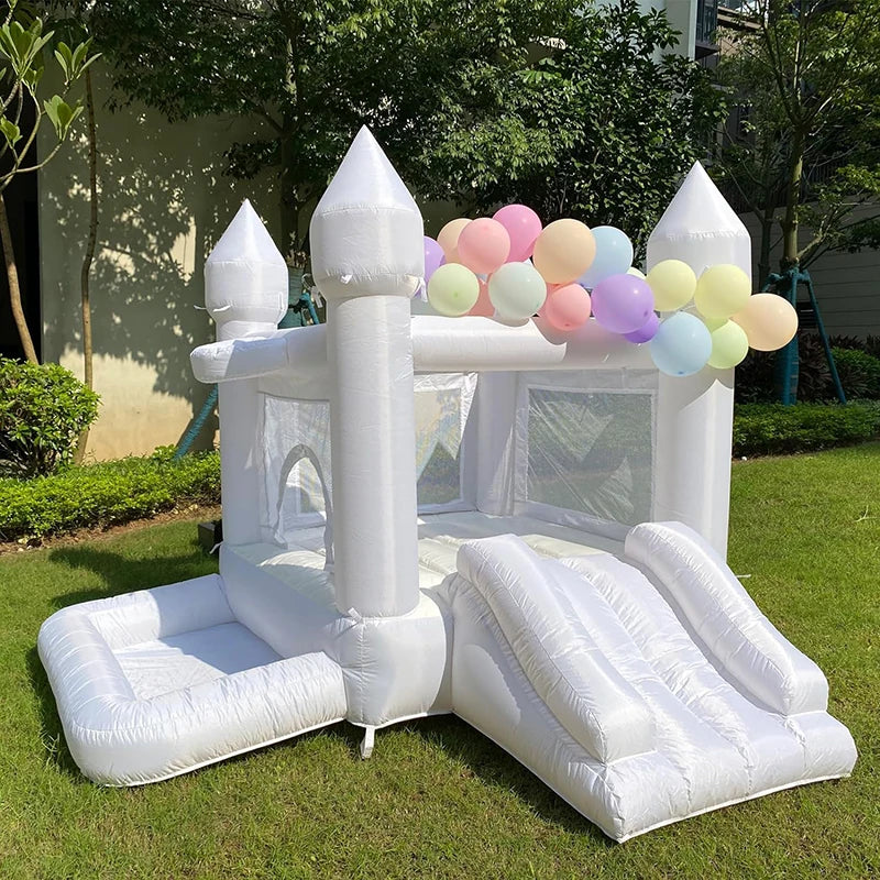 9FT White Wedding Inflatable Bounce House with Slide