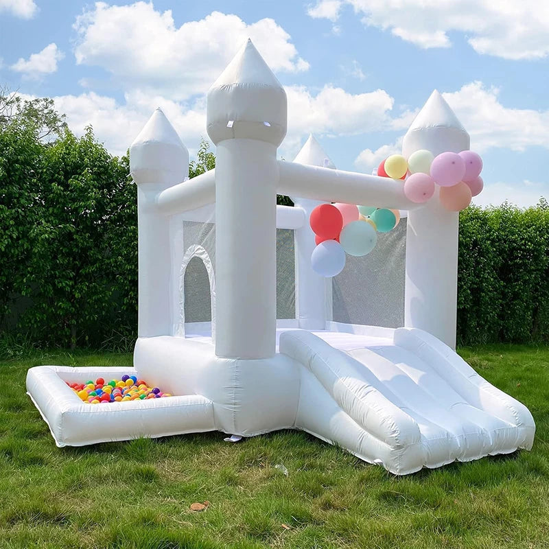 9FT White Wedding Inflatable Bounce House with Slide