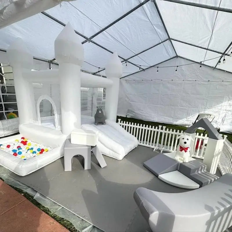 9FT White Wedding Inflatable Bounce House with Slide