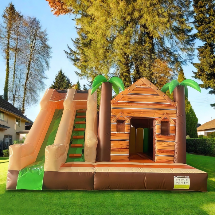 Château gonflable avec toboggan et souffleur