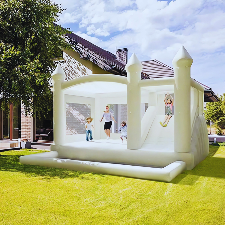 White Inflatable Bounce House Combo with Slide