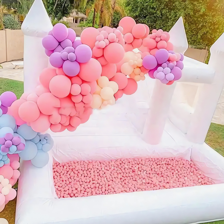 White Inflatable Bounce House Combo with Slide