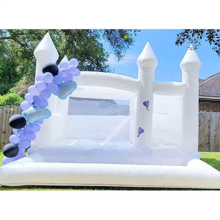 White Inflatable Bounce House Combo with Slide