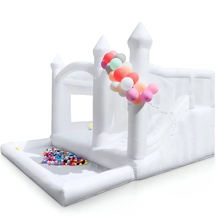 White Inflatable Bounce House Combo with Slide