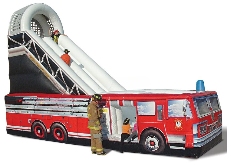 Camion de pompiers gonflable et toboggan pour enfants