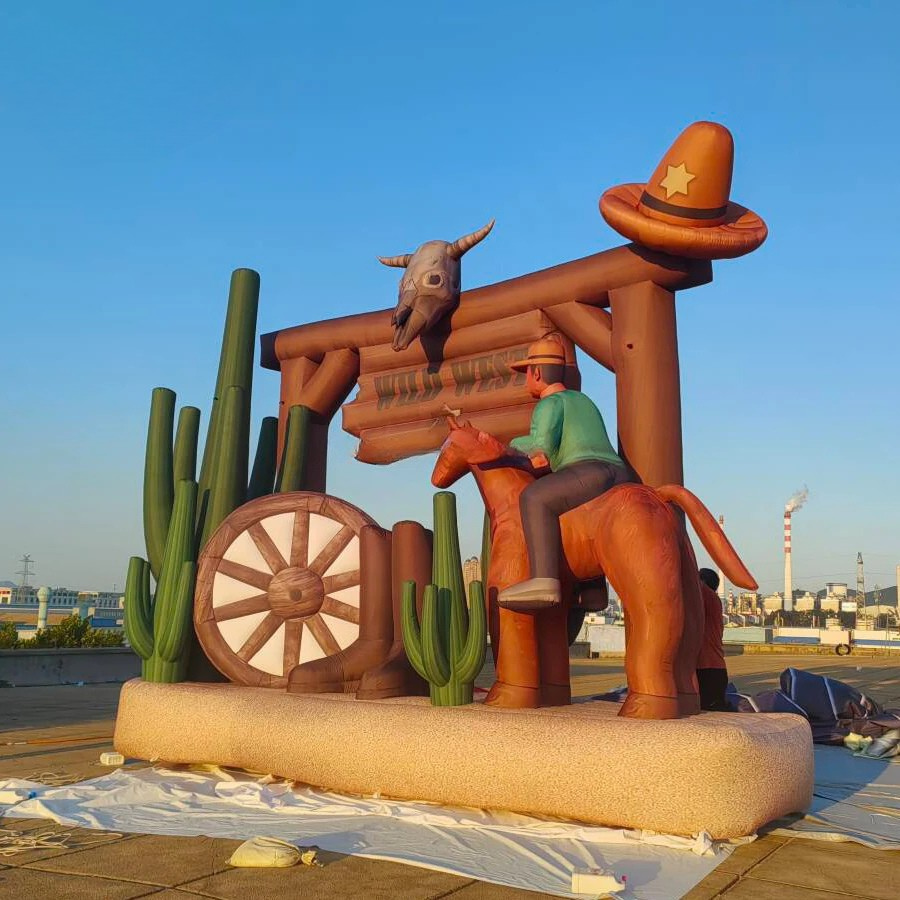 Inflatable Wild West Background with Cowboys and Cactus