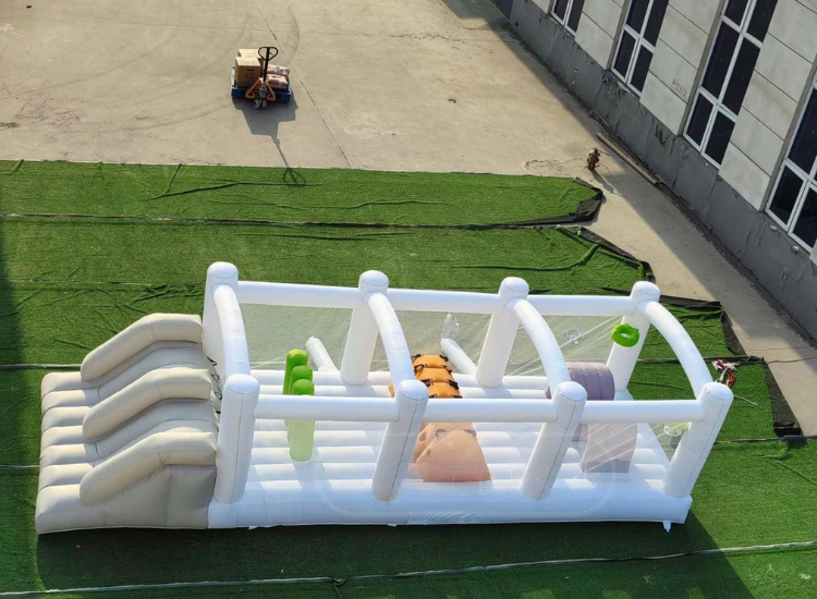 White Obstacle Course Bounce House Combo