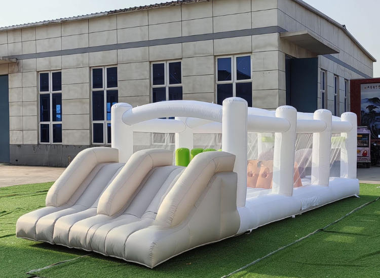 White Obstacle Course Bounce House Combo