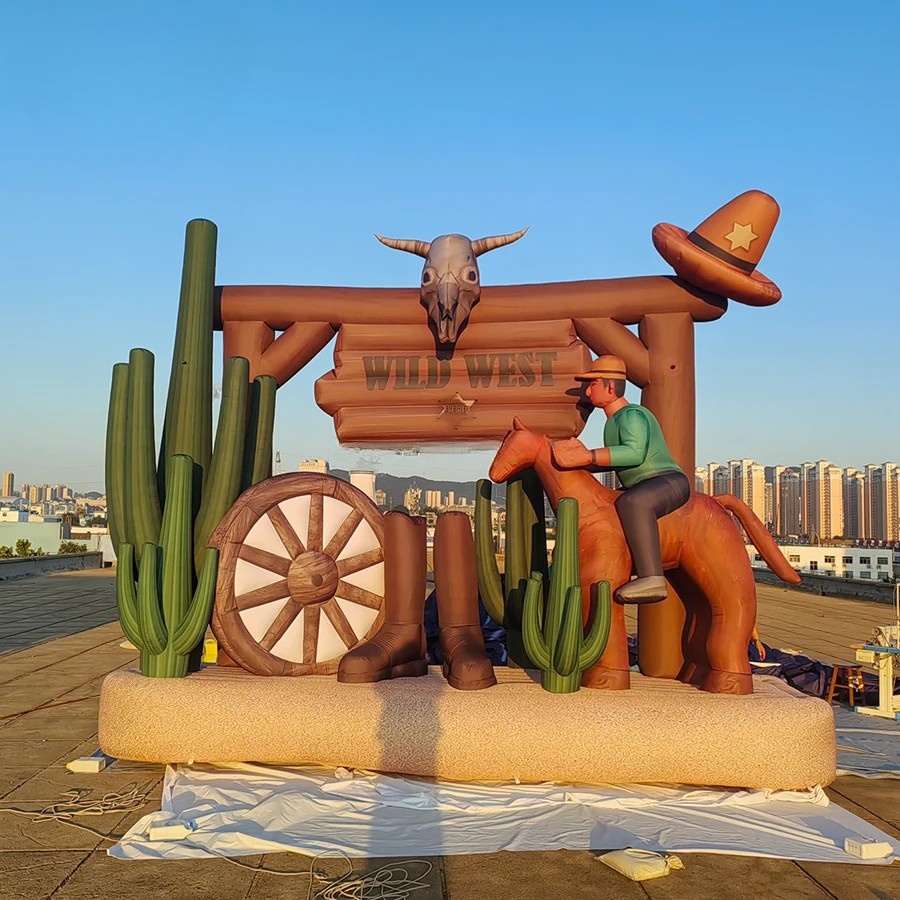 Inflatable Wild West Background with Cowboys and Cactus