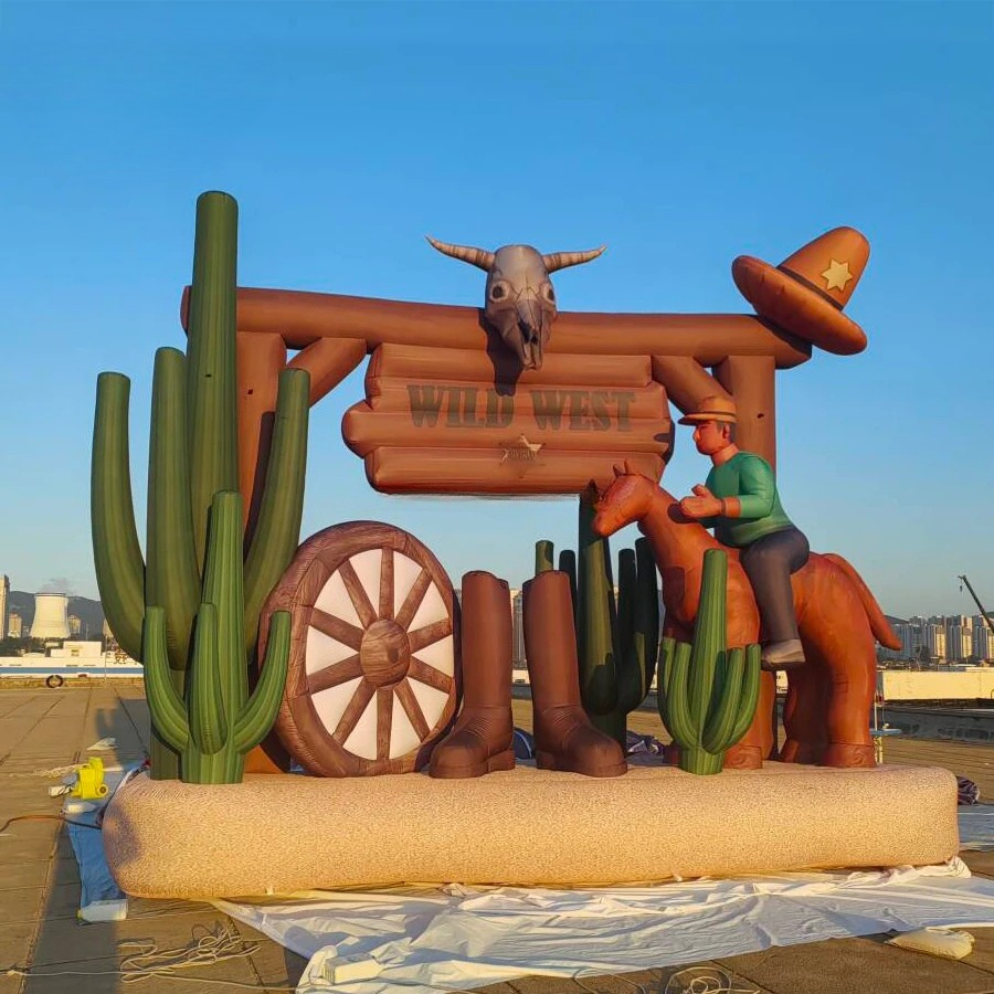 Inflatable Wild West Background with Cowboys and Cactus