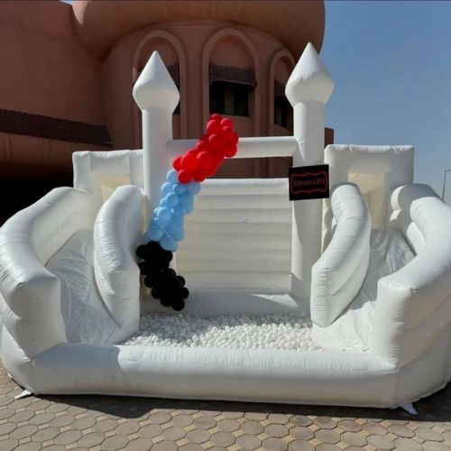 White Bounce House with Slide and Ball Pit
