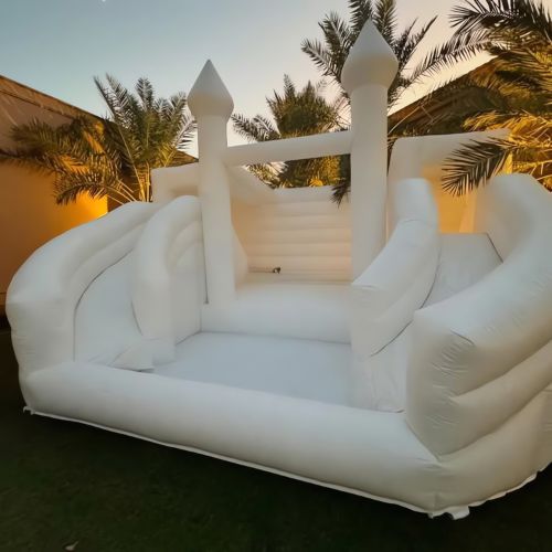 White Bounce House with Slide and Ball Pit