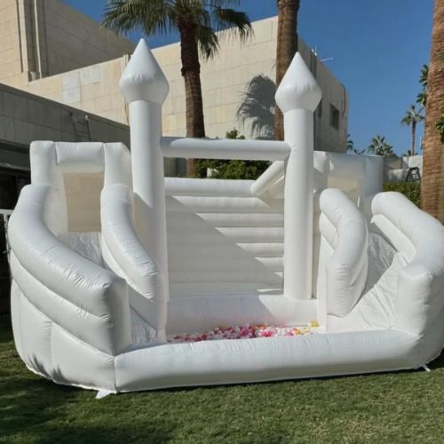 White Bounce House with Slide and Ball Pit