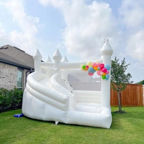 All White Bounce House Combo with Slide