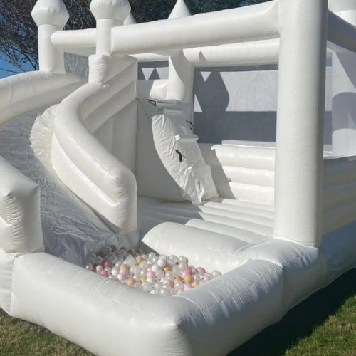 All White Bounce House Combo with Slide