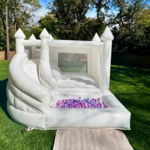 All White Bounce House Combo with Slide