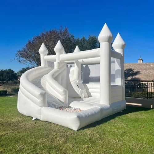 All White Bounce House Combo with Slide