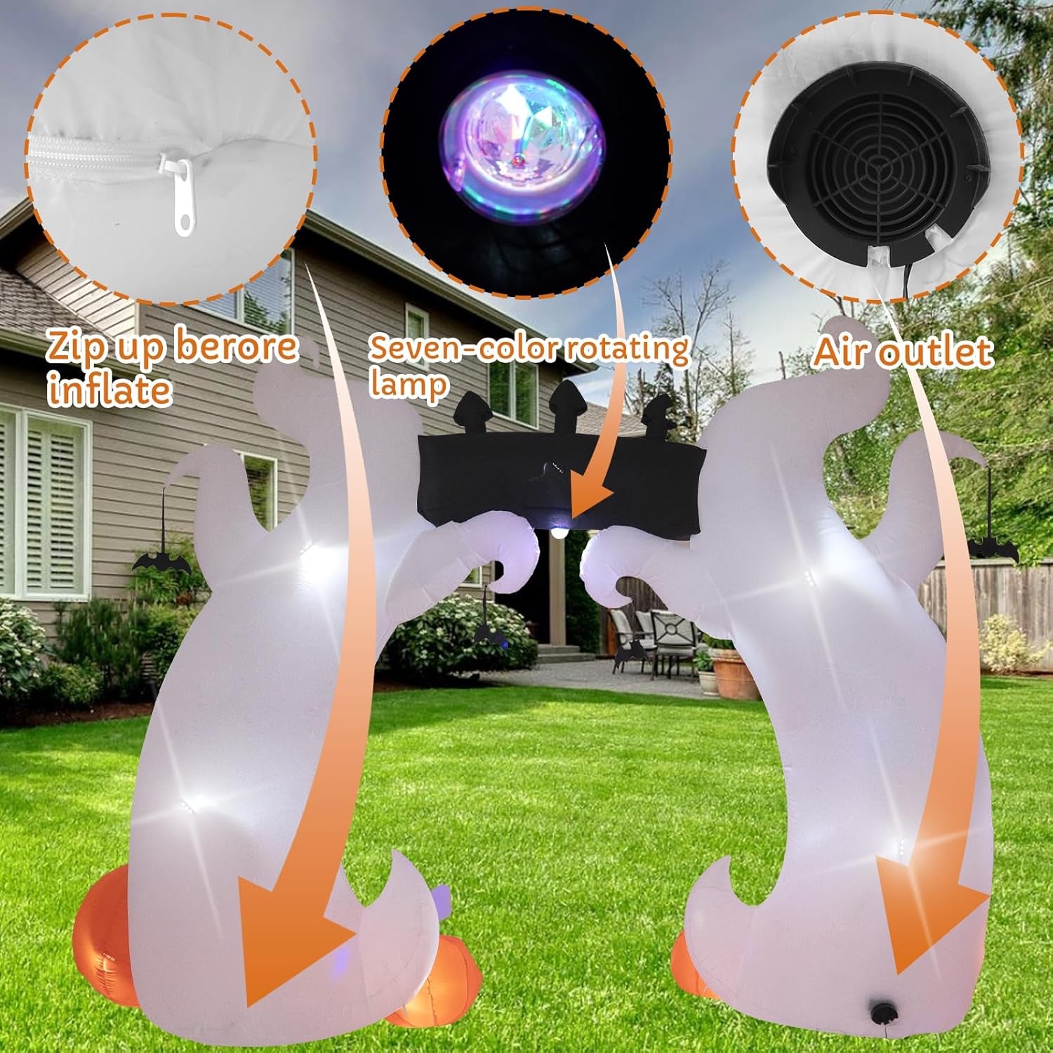 16FT Elf Arch, Halloween Outdoor Inflatable Decoration, Contains LED Lights and Colorful Rotating Lights, Suitable for Outdoor lawns, Gardens, terraces and Halloween Parties