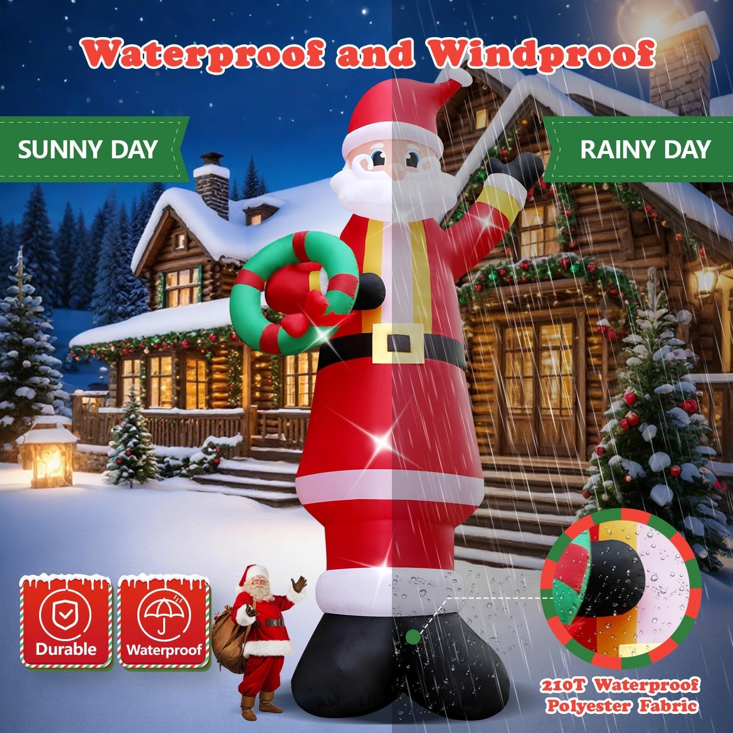 20FT Christmas Giant Inflatable Outdoor Decorations, Blow Up Santa Claus Yard Decoration, Xmas Decor Build-in LED Lights for Garden Lawn Yard Porch Holiday Party