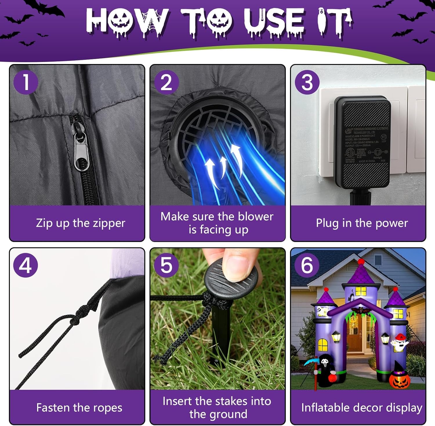 11.6FT Halloween Inflatable Arch Outdoor Decoration with Built-in LEDs Lights, Large Blow Up Purple Castle Archway with Ghost & Pumpkin for Outside/Indoor Xmas,Yard,Garden,Lawn,Holiday Decor