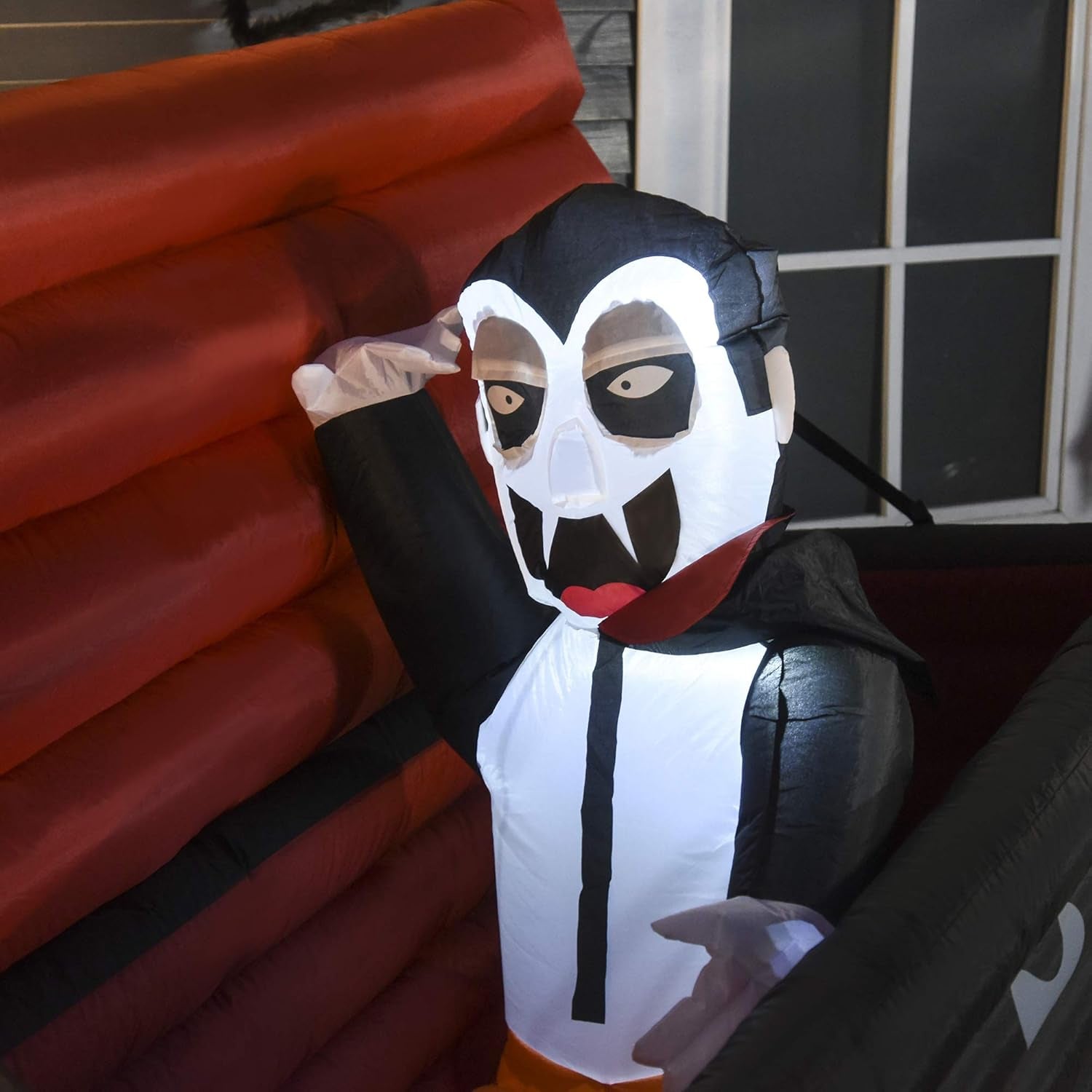 6FT W Halloween Inflatables Outdoor Decorations Vampire and Giant Coffin, Blow Up LED Yard Decor, for Garden, Lawn, Party, Holiday