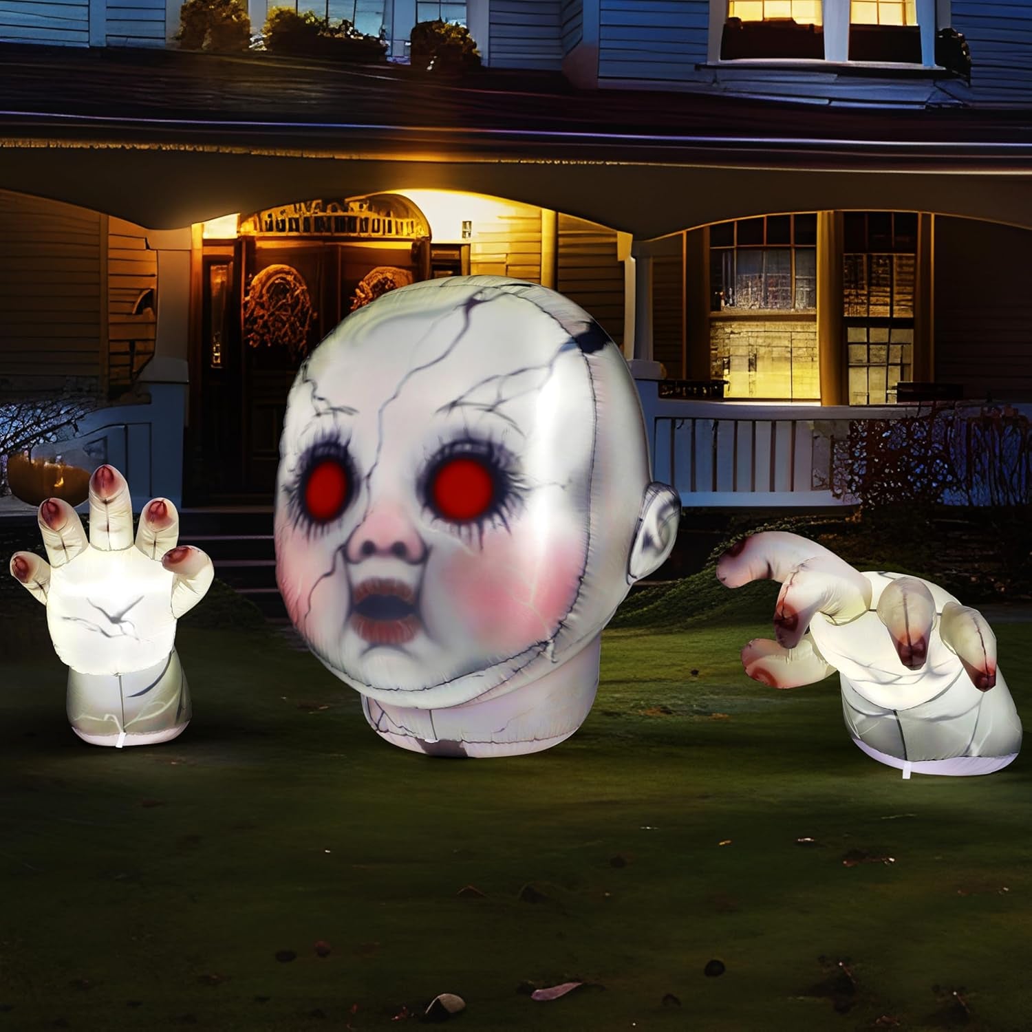 10.3FT Long Halloween Zombie Baby Inflatable Decoration Large Scary Doll Inflatable Outdoor Decoration with Red Eyes Halloween Blow Ups for Yard Garden Outdoor Garden Lawn outside Party Decor