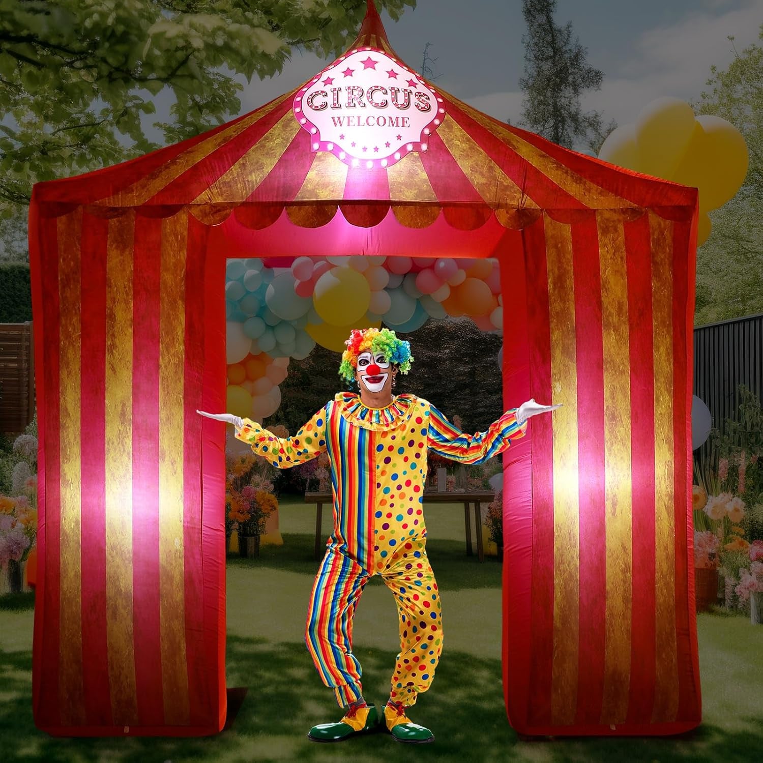 Halloween Circus Inflatable Archway 10ft Creepy Carnival Decorations Scary Arch Blow up Tent Built in LED Lights for Halloween Circus Party Yard Garden Outdoor Decor