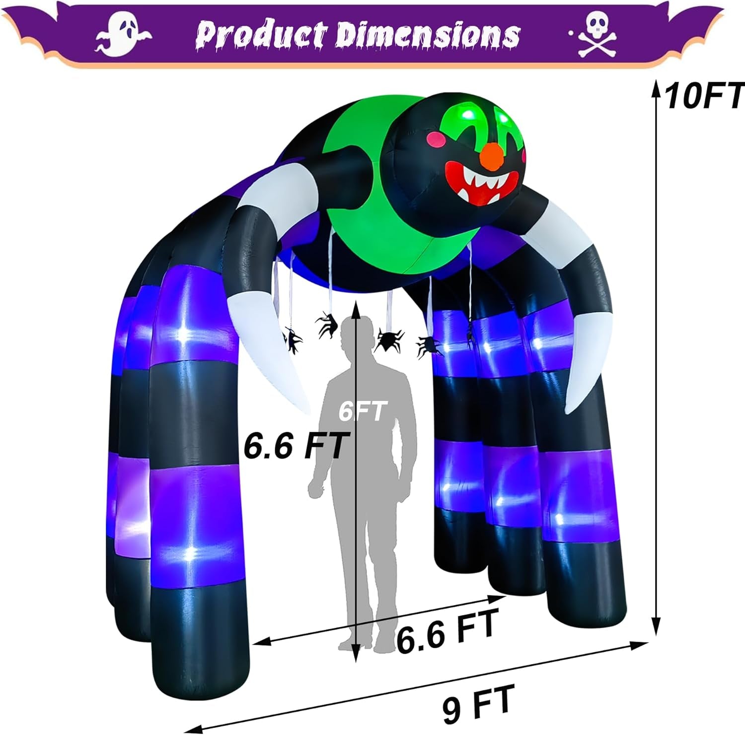 10 Ft Halloween Inflatable Spider Archway Decoration LED Light Up Giant Blow Up Spider Arch for Halloween Party Indoor Outdoor Garden Yard Decor