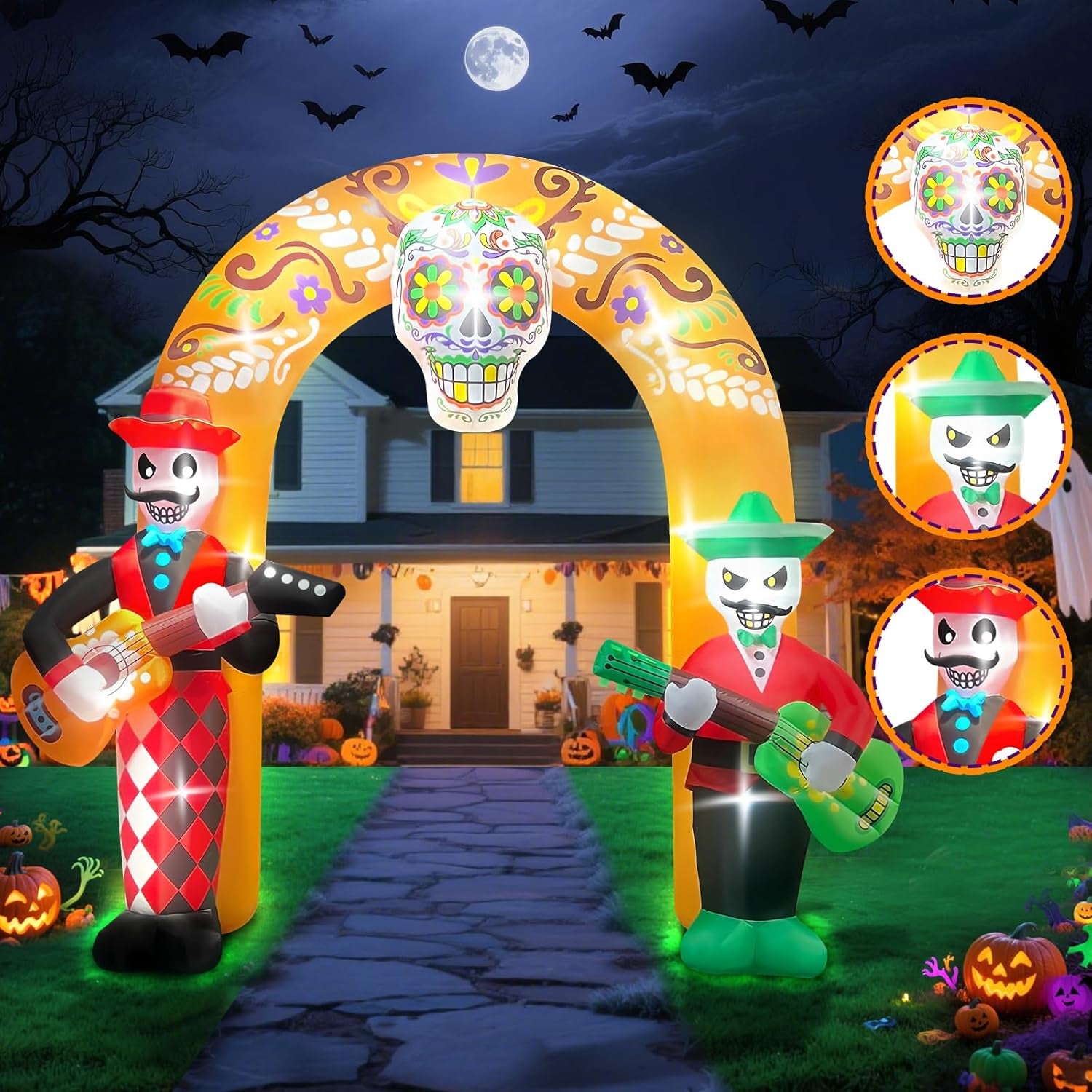 12FT Halloween Inflatables Archway, Day of The Dead Arch Inflatable with Build-in LED Lights Dia De Los Muertos Blow Up Yard Decoration Sugar Skull Halloween Outdoor Decors for Garden Lawn