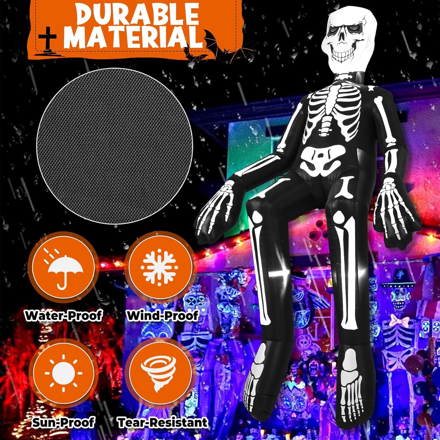 12 Ft Halloween Inflatable Decoration, Giant Skeleton Ghost Built-In LED Lights, Outdoor Blow up Yard Fun Decor, for 2025 All Hallows' Day Lawn Decor