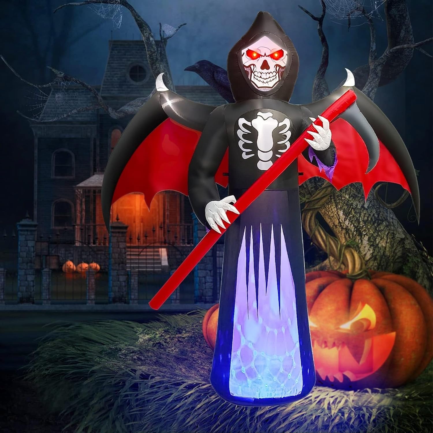 8.3FT Length Halloween Inflatables Outdoor Scythe Ghost Reaper, Blow Up Yard Lawn Decorations Clearance with LED Lights Up Built-in for Halloween Party Indoor, Outside Yard, Law Garden Decor