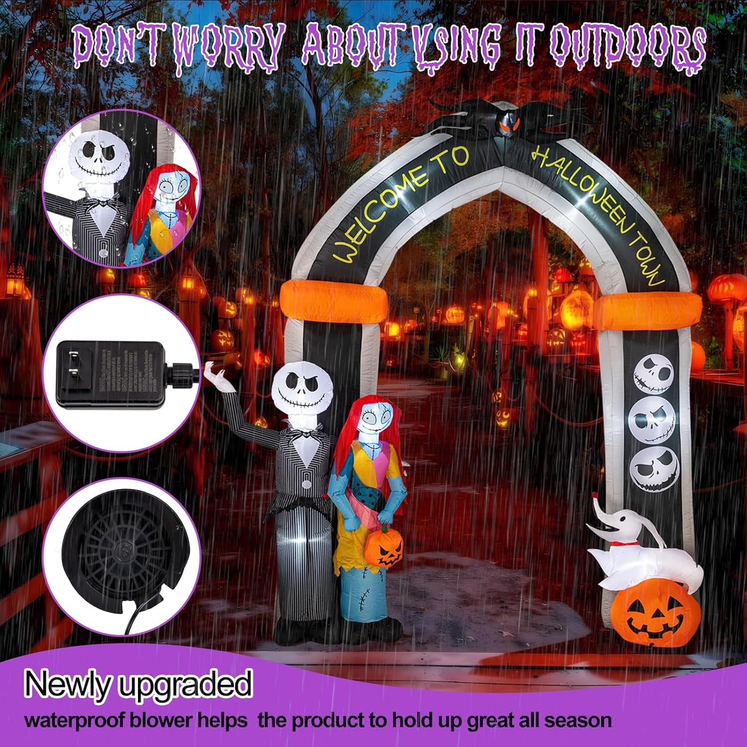 10FT Halloween Inflatable - Giant Halloween Inflatable Archway with Skeleton and Dog - Halloween Arch Blow Up with Built-in LED Lights for Outdoor Yard Garden Lawn Decor