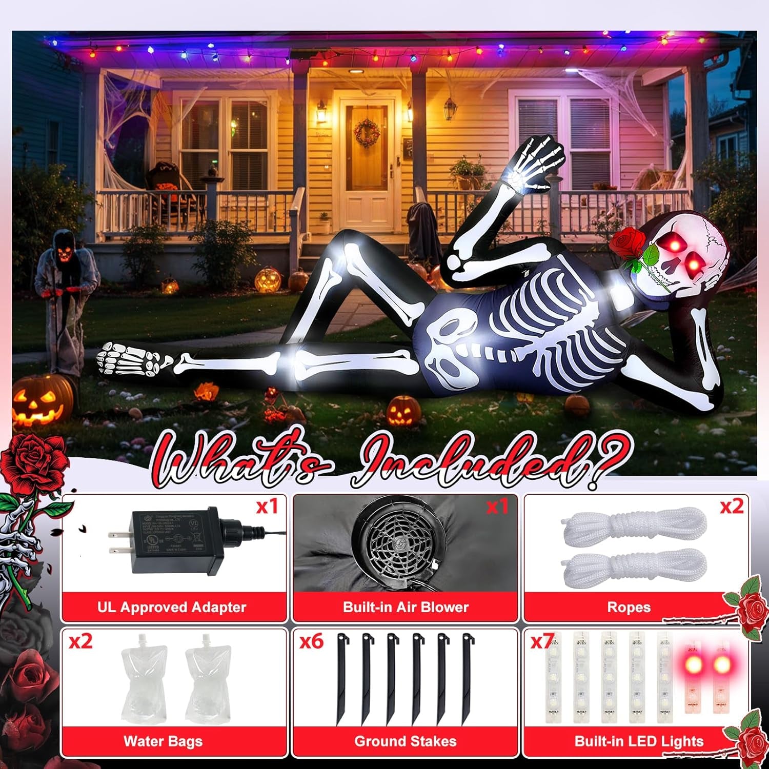 10FT Halloween Inflatables Skeleton Outdoor Decorations, Giant Lying Inflatable Skeletons with Glowing Red Eyes, Scary Halloween Blow Ups Yard Decorations for outside Lawn, Garden, Roof