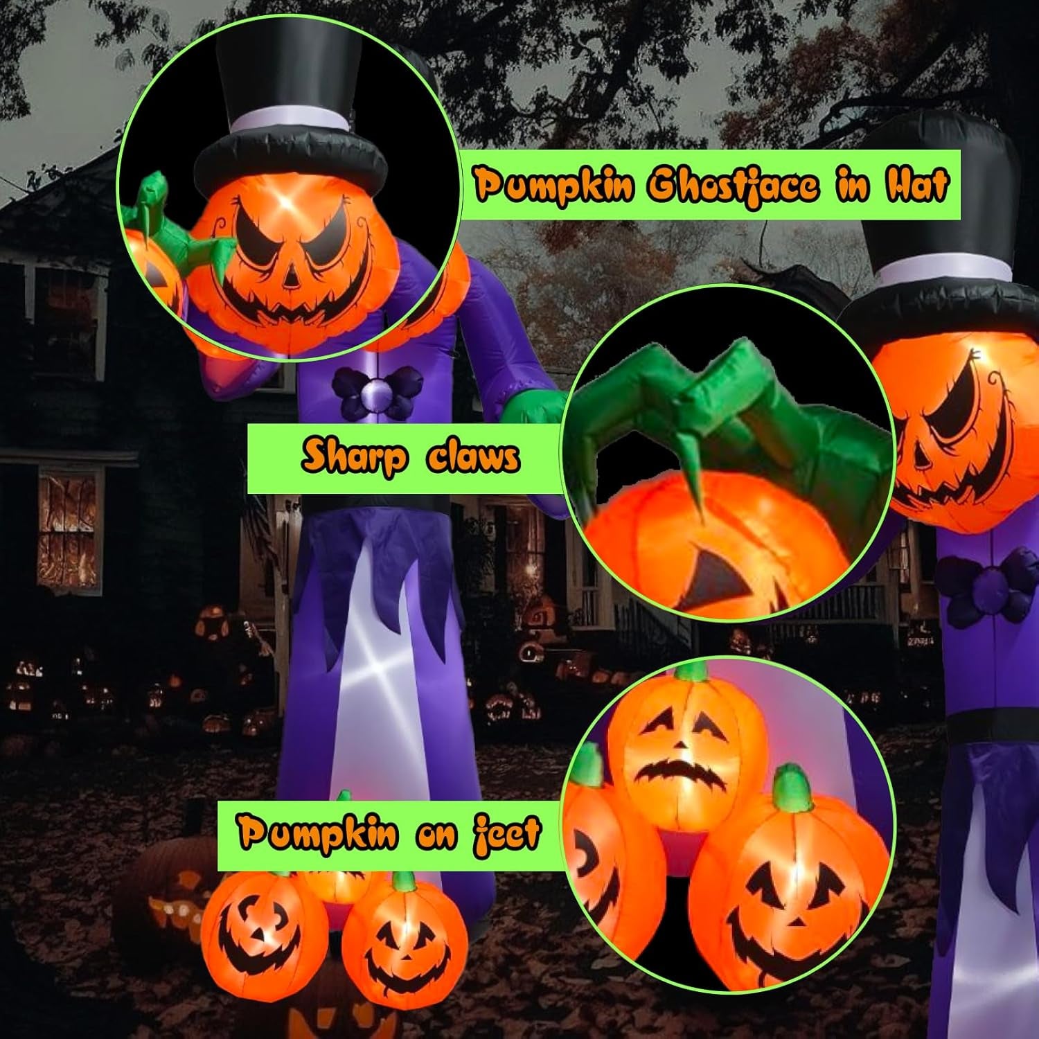 11FT Giant Halloween Inflatables Pumpkin Grim Reaper Outdoor Decoration Built-In LED Lights, Halloween Blow up Pumpkin Monster for Halloween Party Indoor, Outdoor, Yard, Garden, Lawn Decor