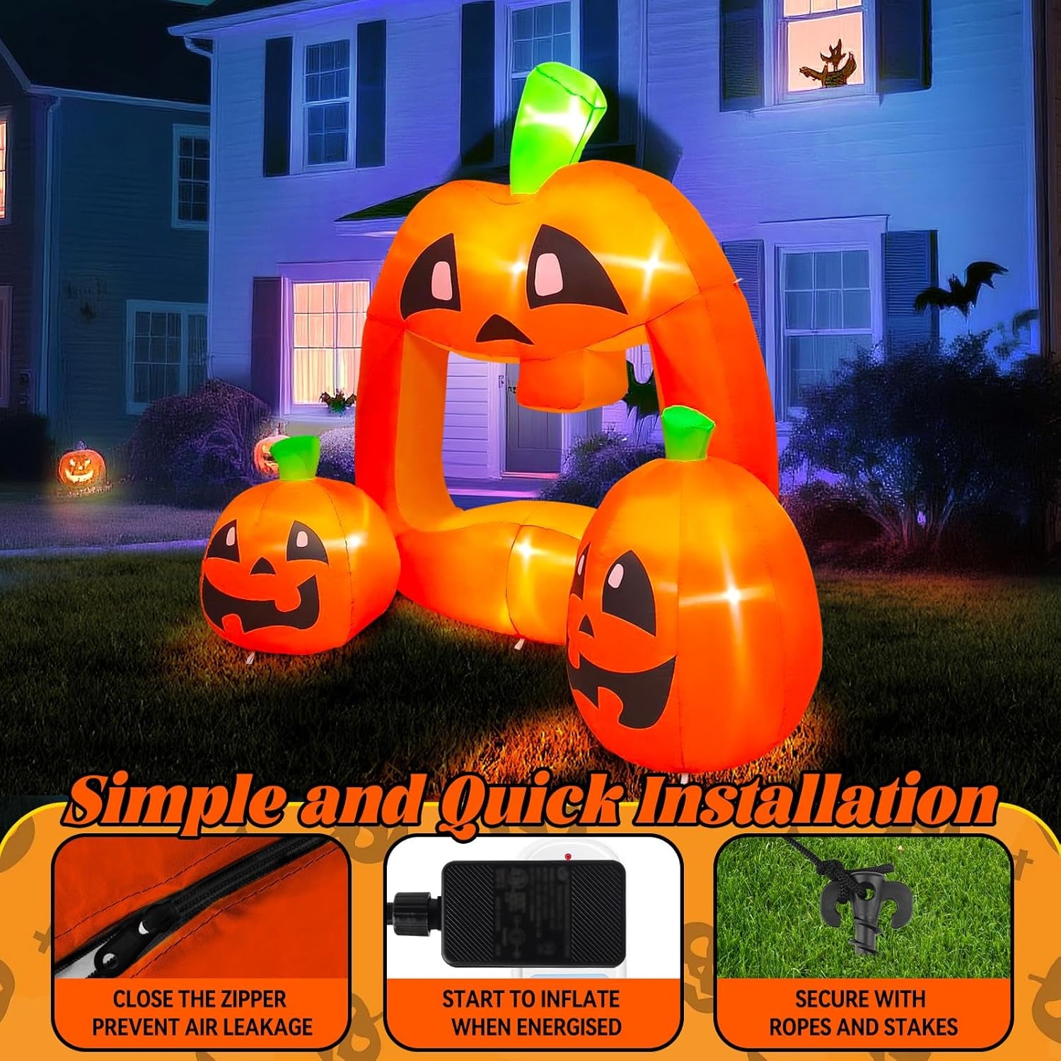 7ft Halloween Inflatables Pumpkin Photo Booth, Blow Up Quirky Pumpkin Photo Frame Inflatables Build-in LEDs Holiday Blow Up Inflate Decorations for Outdoor, Indoor, Lawn, Yard Display Decor