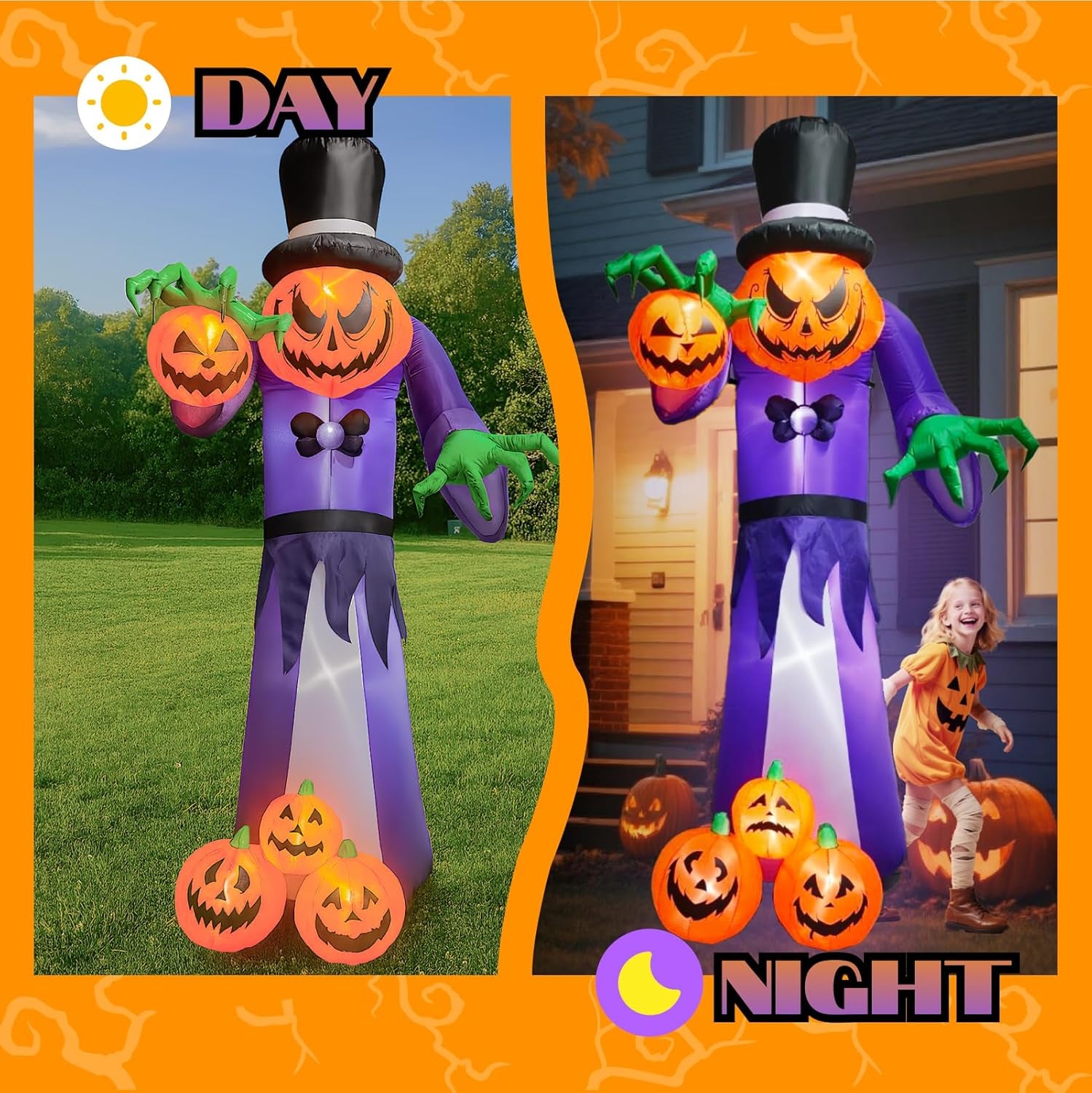 11FT Giant Halloween Inflatables Pumpkin Grim Reaper Outdoor Decoration Built-In LED Lights, Halloween Blow up Pumpkin Monster for Halloween Party Indoor, Outdoor, Yard, Garden, Lawn Decor