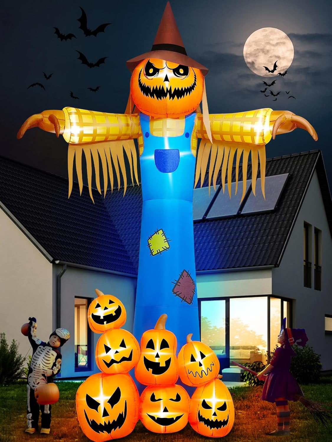 12.5FT Giant Pumpkin Head Halloween Inflatable with Built-in LED Lights and Sound Blow Up Halloween Yard Decorations Lawn Party Indoor Outdoor