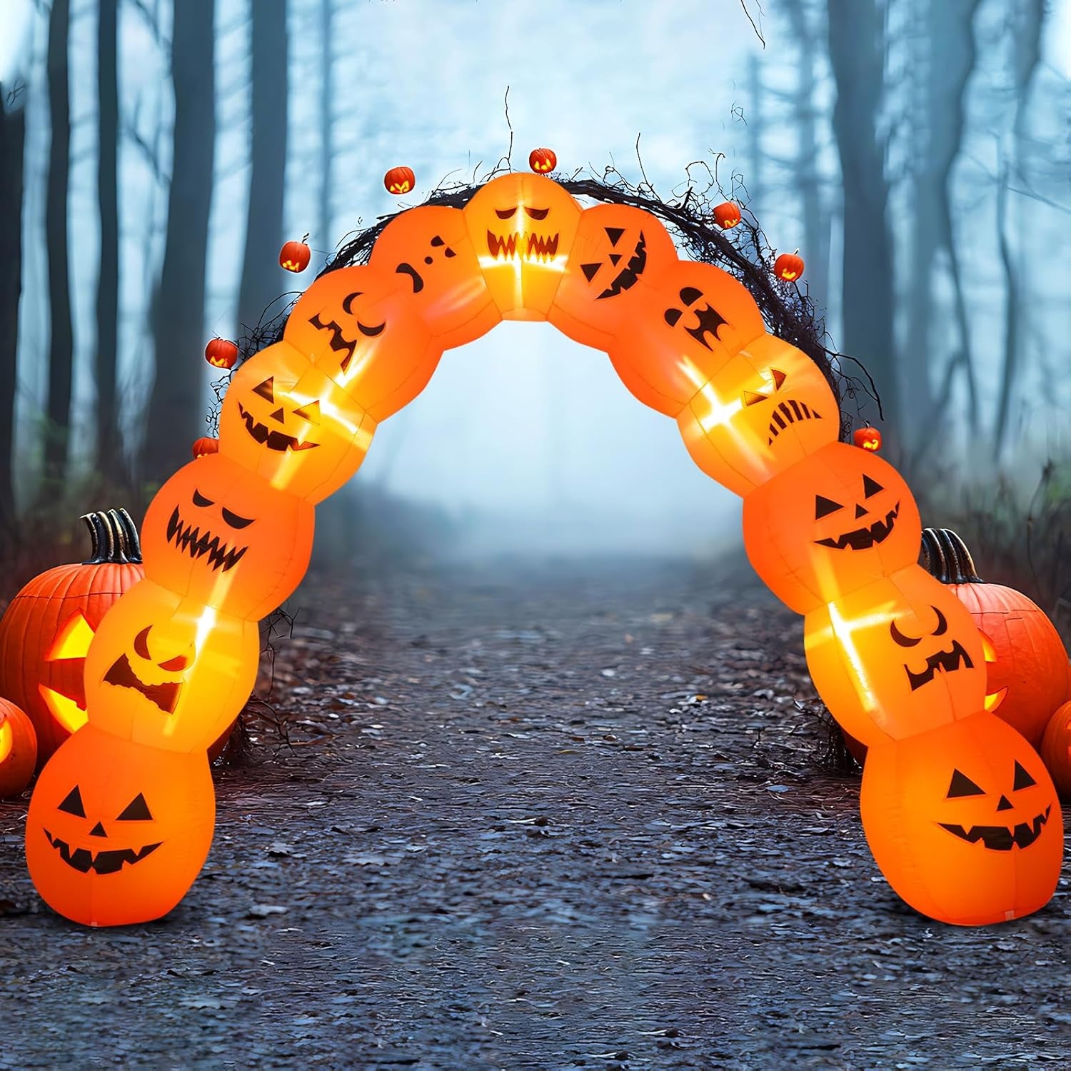 10 ft Giant Halloween Inflatable Jack O Pumpkin Archway Decoration LED Light up Giant Blow up Pumpkin Arch for Halloween Party Indoor Outdoor Garden Yard Decor