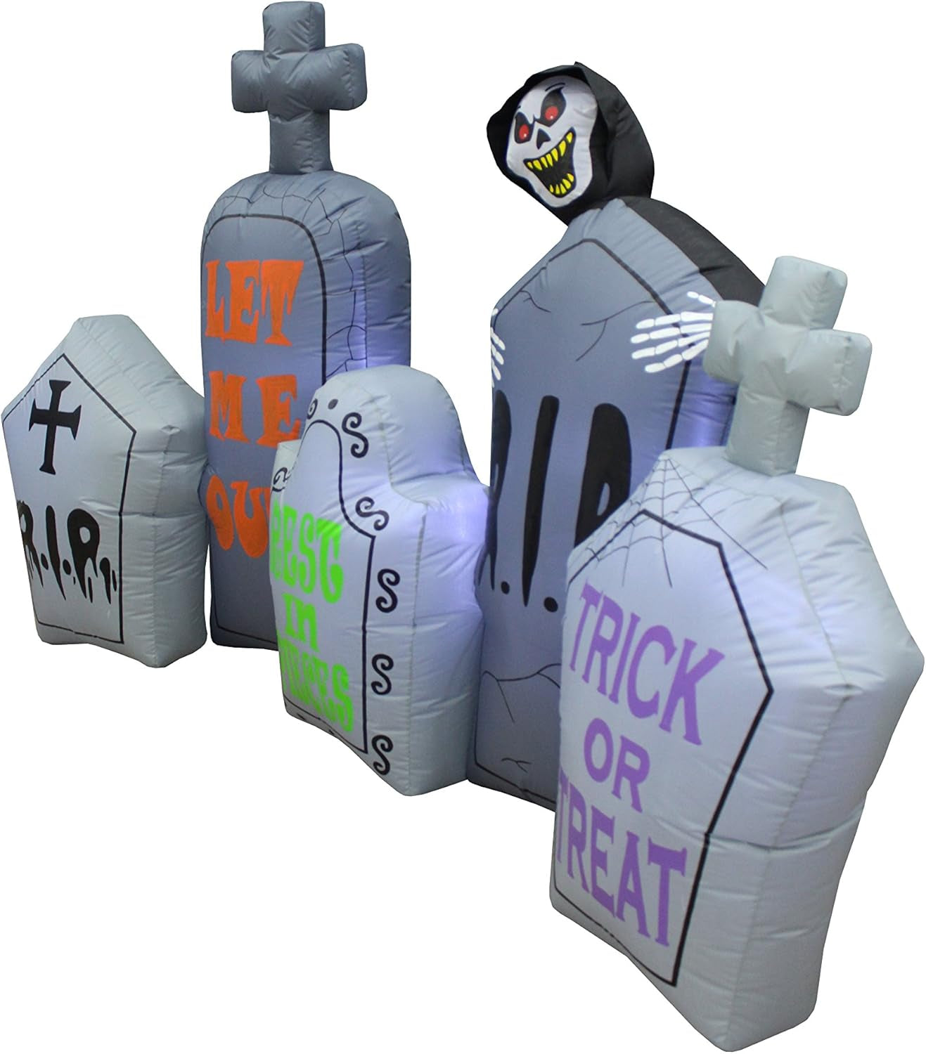 7 Foot Long Halloween Inflatable Tombstones Pathway Scene Haunted House Prop Grim Reaper LED Lights Decor Outdoor Indoor Holiday Decorations, Blow up Lighted Yard Decor, Lawn Inflatables Home Family