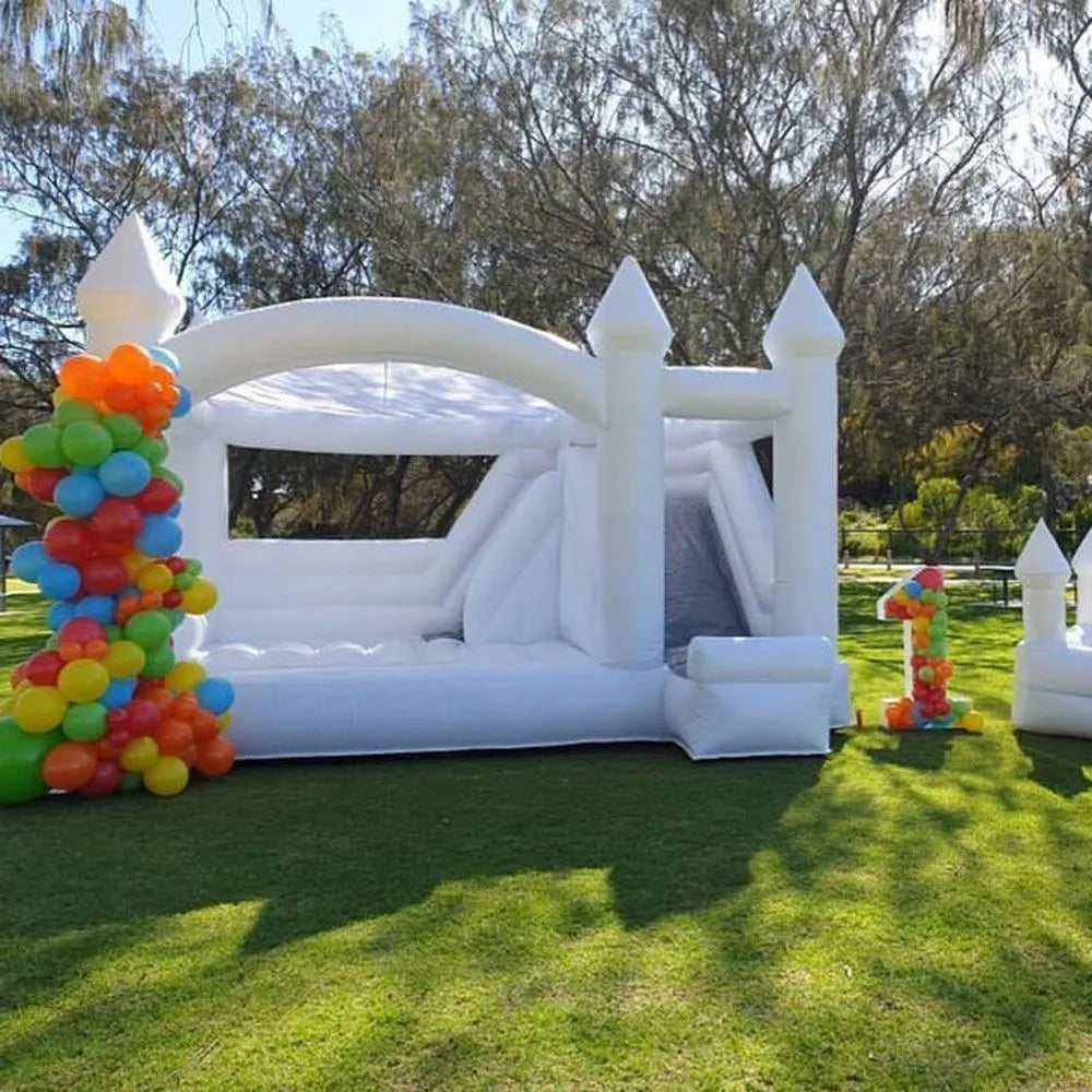 Inflatable White Bouncy Castle with Slide for Events