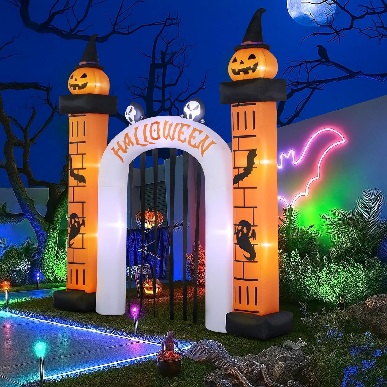 11FT Giant Halloween Inflatable, Giant Halloween Inflatables Archway, Outdoor Blow Up Decorations, Inflatable Pumpkin Arch for Yard Lawn Garden Party